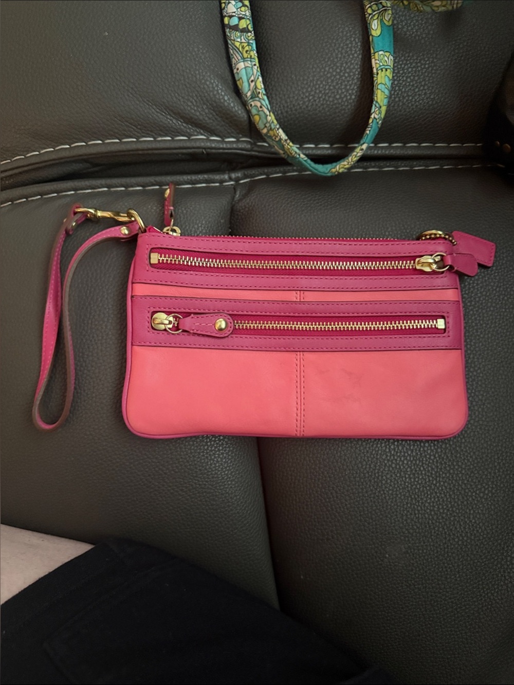 Coach Pink Two-Tone Leather Wristlet Crossbody
